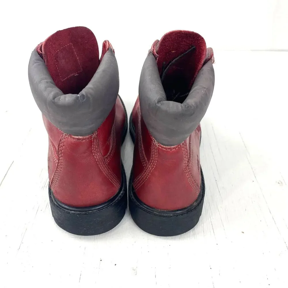 Timberland Lace Up Boots Red Hiking Waterproof Men's 6, Women's 8